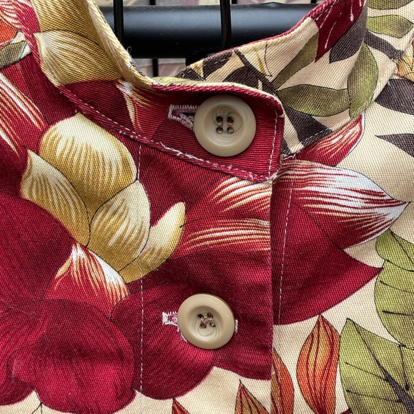 Women's Suzette Fall Floral Cotton Spandex Jacket Large Tan Burgundy Green - Picture 5 of 9